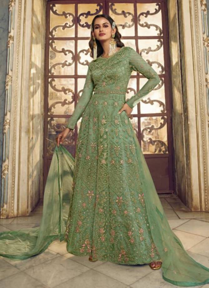 Swagat Voilet New Latest Designer Party Wear Butterfly Net Long Anarkali Suit Collection